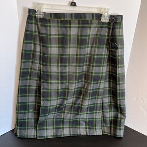 Lands End Classic Plaid Navy Blue, Green and Grey Women's Wrap Skirt
